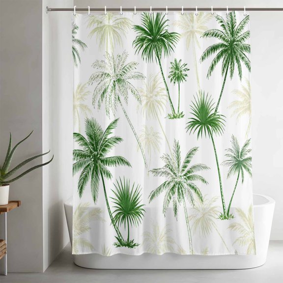 Shower Curtains for Bathroom-36"x72",Summer Vacation Green Palm Tree Waterproof Bath Curtain Grommet Shower Curtain Set with Hooks,
