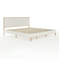 thumbnail image 2 of Martha Stewart King Size Solid Wood Platform Bed with Upholstered Base and Inset Headboard, Wood Slat Bottom, No Box Spring Needed, Light Beech/Snow, 2 of 11
