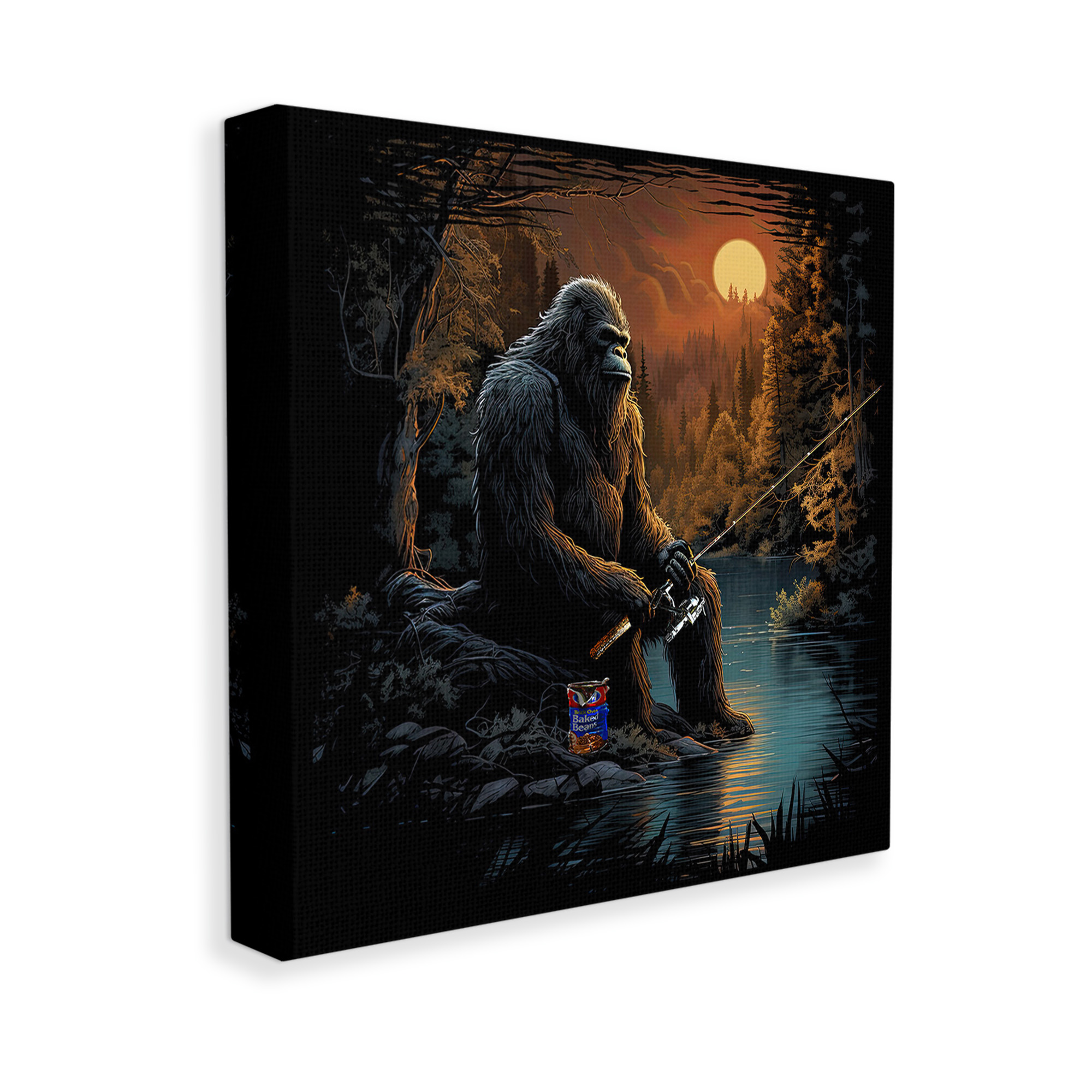 Stupell Industries Monster Fishing at Lake Fairy Tales & Fantasy Painting Gallery Wrapped Canvas Art Print Wall Art, 30 x 30