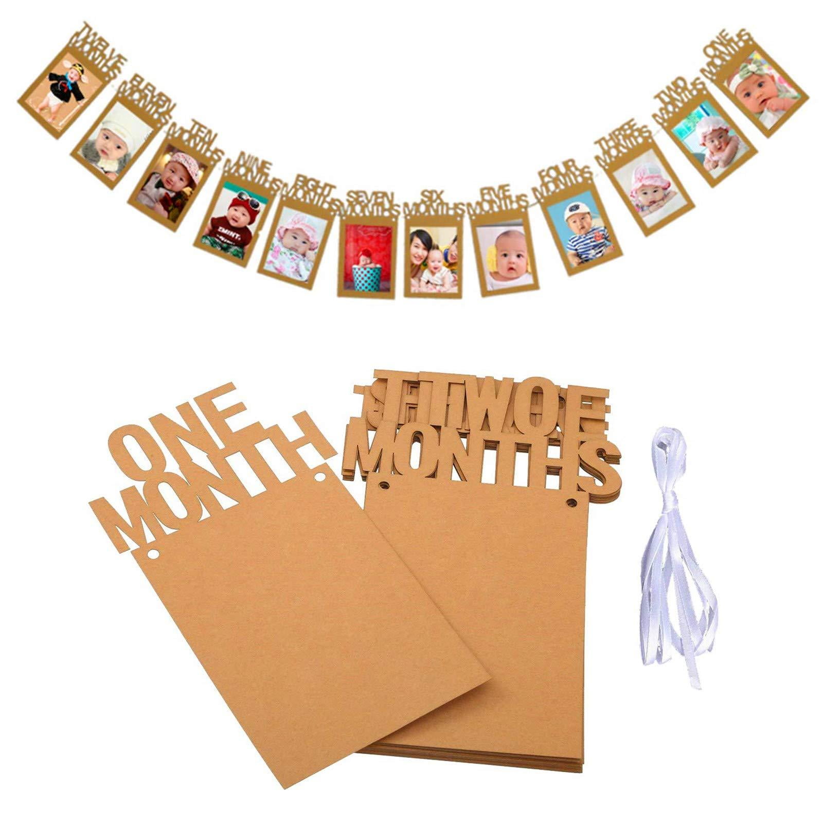 baby growth record 1-12 mouth photo ribbon banner for 1st birthday party HD 