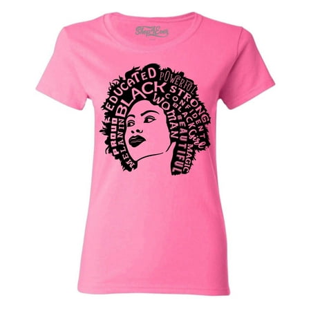 Shop4Ever Women's African American Woman Afro Word Cloud Graphic T-Shirt