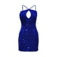 thumbnail image 4 of Gibobby Vestidos de fiesta elegantes Elegante vestido de noche con escote en V profundo y color con lentejuelas, perfecto para hospedaje y banquetes(Azul,XL), 4 of 5