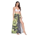 thumbnail image 2 of FORMRS Womens Long Sarong Beach Wrap Semi-Sheer Bikini Skirt Bathing Swimsuit Cover Up, Green Flowers, 2 of 7