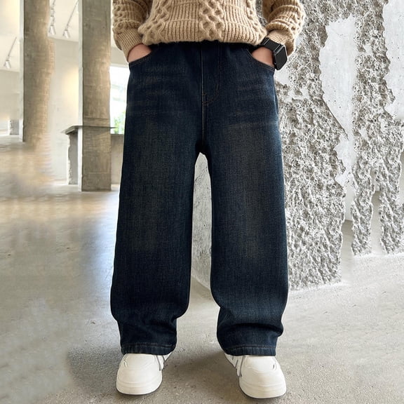 hengsof Relaxed Fit Stretch Denim Jeans for Boys, Elastic Waist Straight Leg Pants, Casual Comfort Trousers for Everyday Wear, Size 5-15 Years