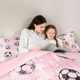 thumbnail image 4 of Castle Fairy Pink Soccer Print Full Size Comforter Sets 3-Piece, Vintage Sport Ball Bedding Comforter Set, Pink Black White,Pink Reversible,1 Comforter and 2 Pillowcases, 4 of 6