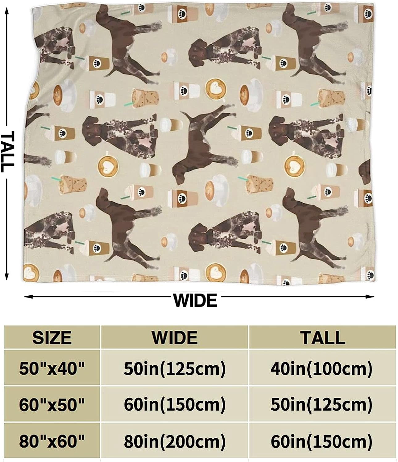 Newhomestyle 3D Flannel Plush Throw Blanket, 60"x50" German Shorthair Pointer Dog Breed Custom Pet Coffee Lover, Super Cozy Air Conditioning Blanket