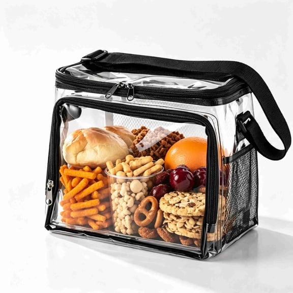 MODANU Stadium Approved Clear Lunch Bag - Heavy Duty Transparent Box with Handle for Work Correctional Officers Men & Women (Black)