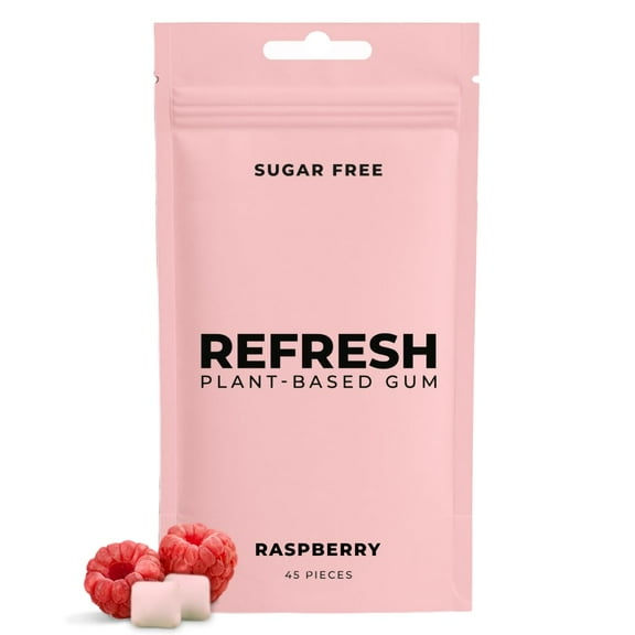 Refresh Gum Raspberry - BCF26 Xylitol, Sugar Free Chewing Gum Pouch, Natural Flavor & Organic Ingredients - Aspartame Free, Plant-Based, Non-GMO - 45 Pieces