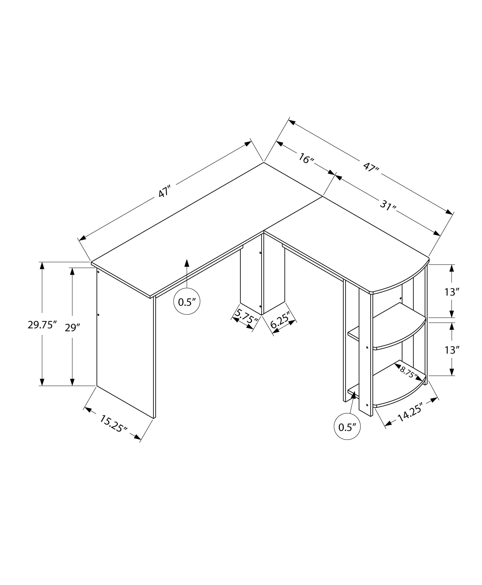 Monarch Specialties - Computer Desk, Corner, 48"L, L Shape, Work, Laptop, Brown Laminate