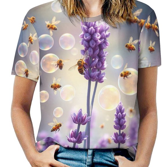 Lavender Women T-Shirt Classic O Neck T-Shirts Short-Sleeve Trendy Animal Print Design Tshirt Casual Clothing