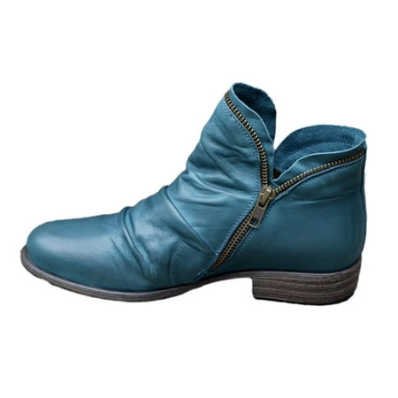 

Tuscom Women s Low Heels Ankle Boots Retro Solid Color Low Heel Zipper Fashion Short Leather Boots