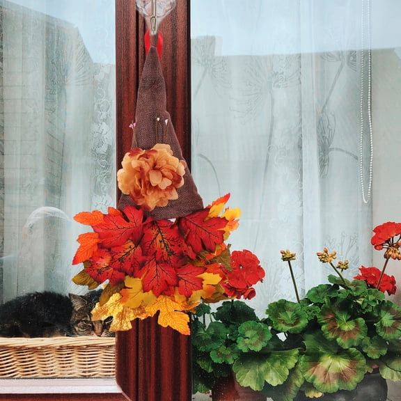 Yardwe Rustic Maple Leaf Gnome Hanging Decor for Autumn Thanksgiving Wall Door and Porch Display
