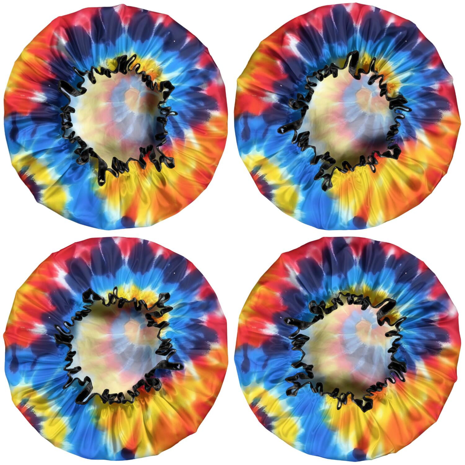 Shower Caps,Colorful Tie Dye Spiral Pattern Waterproof Shower Cap for Women 4 Pieces,Double Reusable Hair Cover for Shower PEVA Elastic Stretch Hem