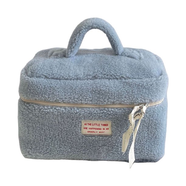 Organizador de cosméticos de viaje Bolsa de cosas Bolsa de maquillaje peluda para mujeres y niñas (Azul L)