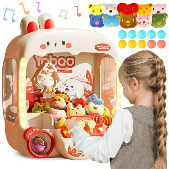Hot Bee Bunny Claw Machine for Girls, Light & Music Toy Grabber Arcade with 10 Plush Toys, 24 Coins, Desktop Easter Christmas Birthday Gift for Kids 3-6 7-11