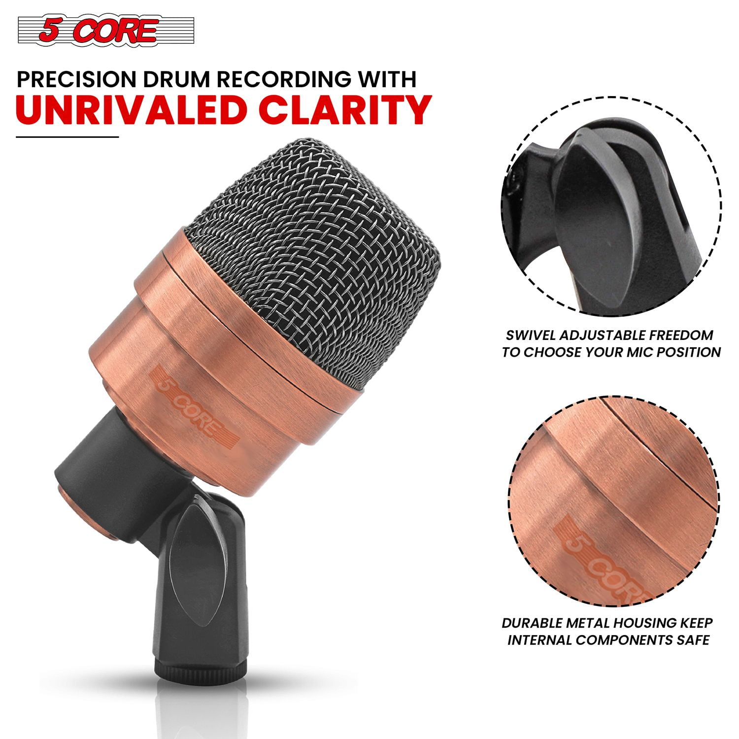 3XP Copperex Professional XLR Cardioid Mic Kit – 3-Piece Condenser Set for Conga, Snare, Tom (50Hz-18KHz) w/ Tripod, Mounts & Windscreen