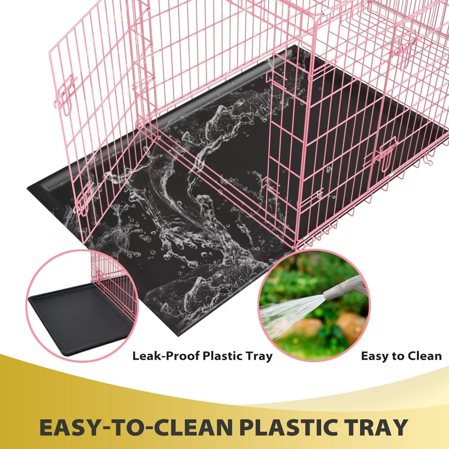 Extra Large Dog Crate Dog Kennel Cage with Double Door,48 inch Folding Metal Wire Dog Cage with Removable Tray&Divider Panel,Pet Crate for Large Dogs,Pink