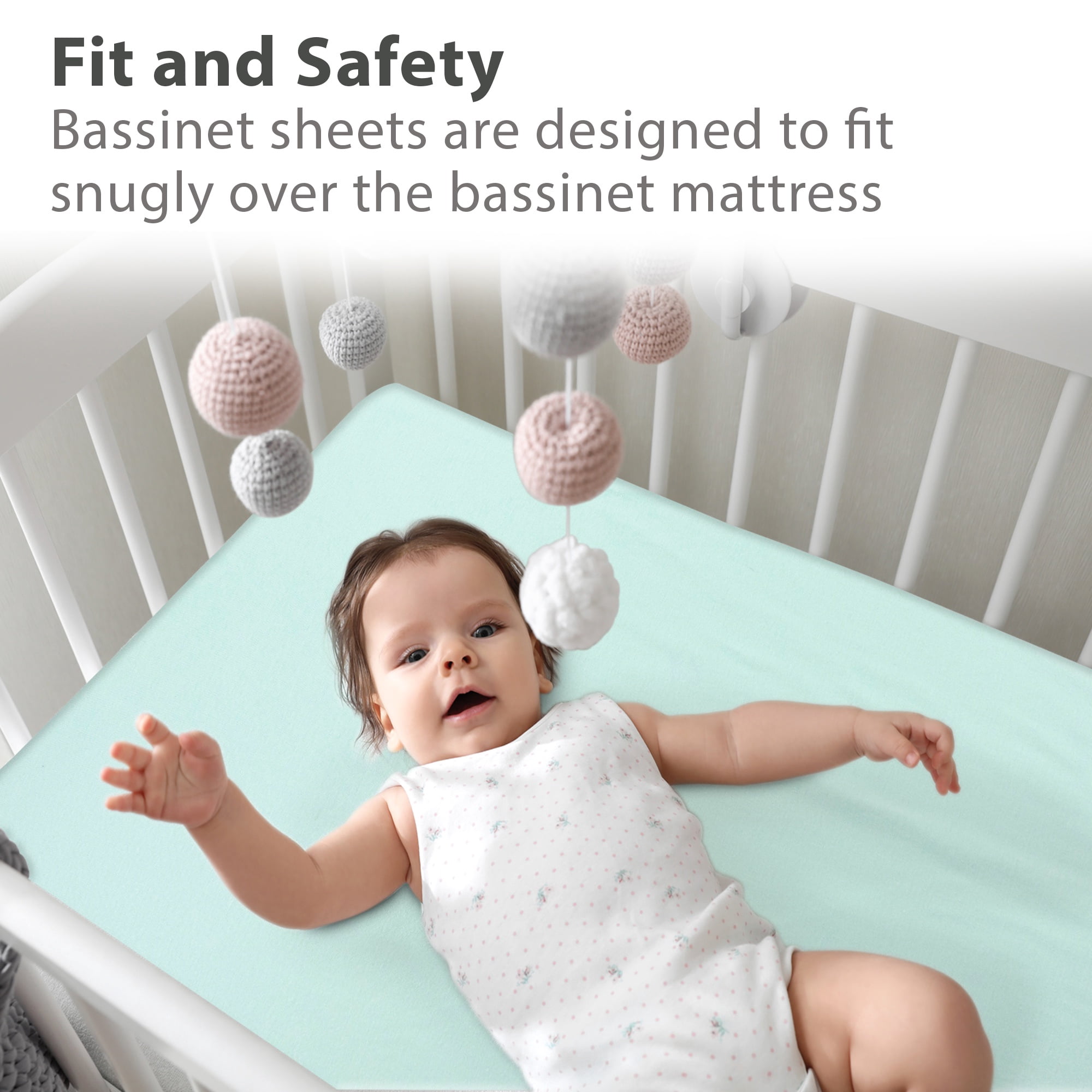 2 Pack Bedside Sleeper Bassinet Fitted Sheets, Organic Cotton, 33x20x4 Inches, Compatible with Pads Size Between 17-21 in Width, 29-33 in Length, and 1.5-4 in Thick