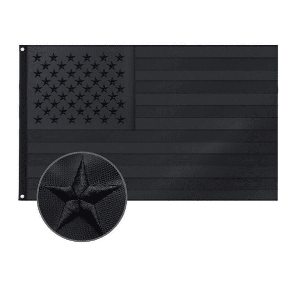Sunstrider All Black American Flag 3x5 Ft US Flag Heavy Duty Embroidered Stars Sewn Stripes Brass Grommets Outdoor Indoor