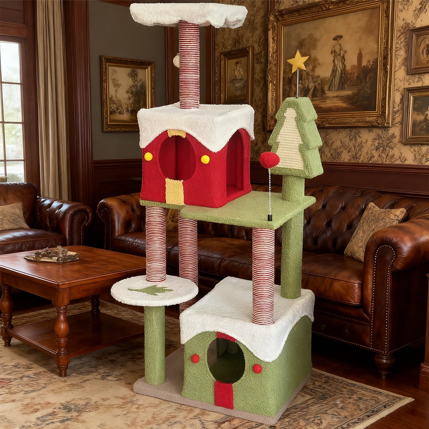 54 Inch Multi-Level Modern Cat Tree Sturdy Wooden Cat Tower with Spacious Condos Plush Perch Anti-Tipping Stability for Multiple Cats
