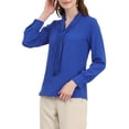 thumbnail image 4 of INSPIRAR CHIC Blusas de Manga Larga para Mujeres Chifón Plisado con Cuello de Lazo Camisa de Oficina S Azul Real, 4 of 7