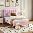 thumbnail image 3 of 4 Ever Twin Size Upholstered Bed with LED Light Headboard, Pink, 3 of 7