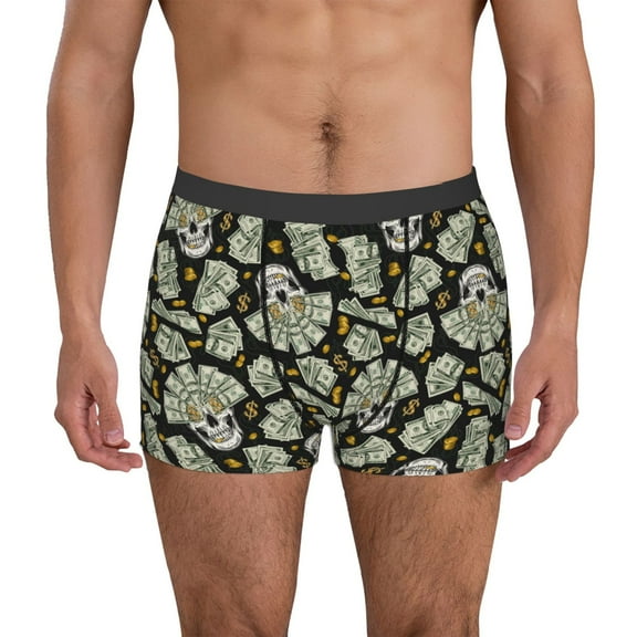 Gukieu Skull with Dollar Print Men's Boxer Briefs, High Elastic Moisture Wicking Boxer Briefs Underwear-Small
