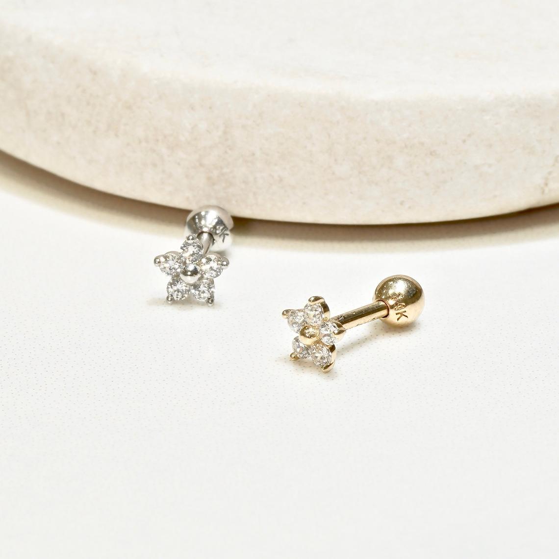 Anygolds Anygolds 14K Real Solid Gold Flower Cartilage