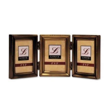 Lawrence Frames Lawrence Frames Antique Gold Brass Hinged Triple 2x3 Picture Frame - Beaded Edge Design