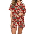 thumbnail image 2 of Puntoco Pijama de mujer con cuello en V y manga corta con estampado navideño, 2 of 5