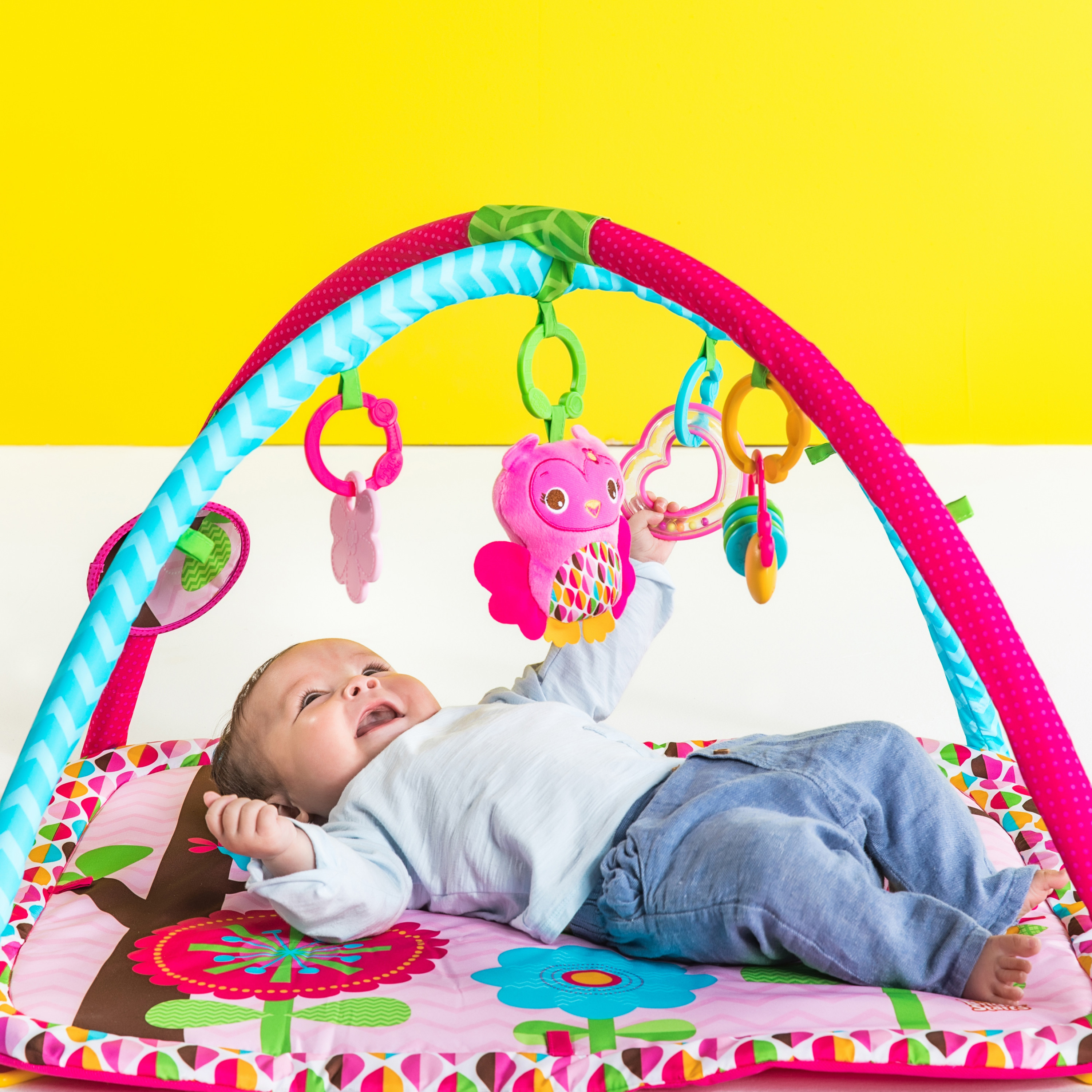 Bright Starts Charming Chirps Activity Gym and Play Mat with Take-Along Toys, Ages Newborn + - image 3 of 12