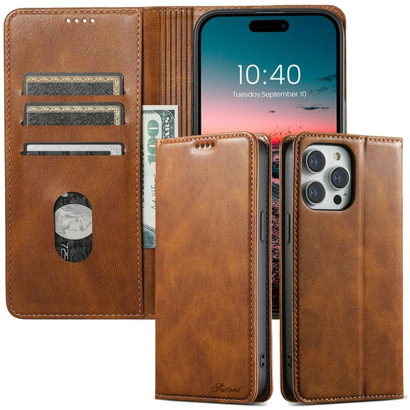 Compatible for iPhone 11 Pro Case, Classic PU Leather Flip Stand Wallet Case with Card Slots Shockproof Magnetic Closure Full Body Protective Purse Phone Cover for iPhone 11 Pro, Brown