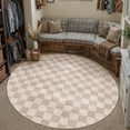 thumbnail image 3 of BERTHMEER 8'x8' Round Area Rugs for Living Room Dining Room Bedroom Geometric Modern Checkered Farmhouse Carpets Non Slip Machine Washable, Brown, 3 of 5