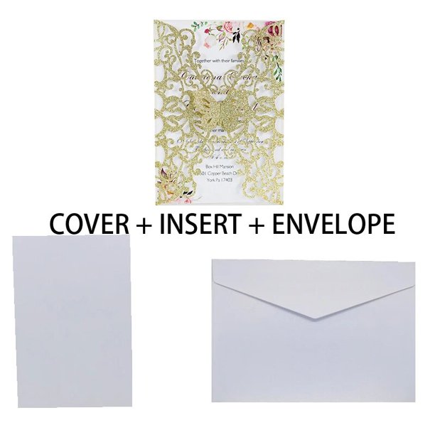 Tarjetas de invitación de mariposa con papel brillante, con sobre tarjetas de felicitación, regalo, personalización para fiesta, 50 piezas