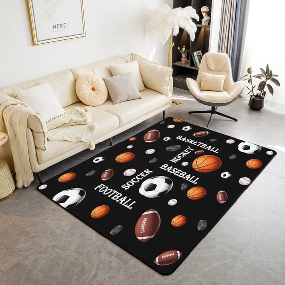 Erosebridal 3D Football Area Rugs For Living Room 4'11" x 3'3", Modern Balls Player Bedroom Decor, Sports Bedroom Decor