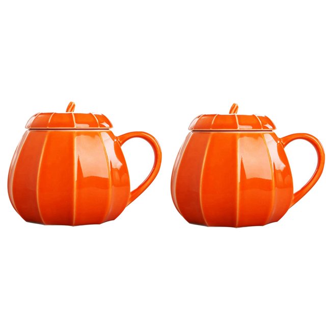 2X de Calabaza con Tapa - Adornos de Cerámica Tazas de Café Tazas Grandes Y Bonitas de Decoración de Otoño de Té - Idea de Regalo de Cumpleaños