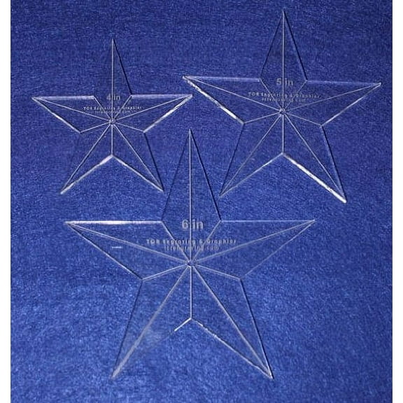 Star Template 3 Piece Set. 4",5",6" - Clear 1/4" Thick w/ Guidelines & Center Hole
