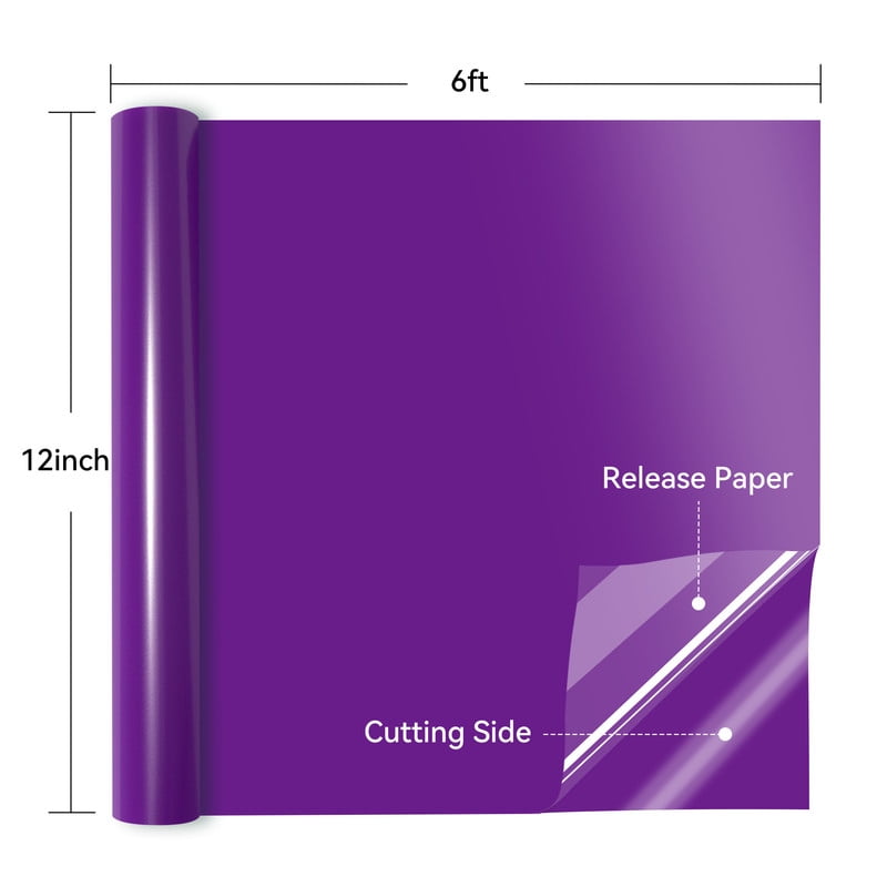 HTVRONT Permanent Vinyl Glossy-12" x 6FT Adhesive Vinyl Roll for Cutting Machine, Signs, Scrapbooking, Craft, Die Cutters-Dark Purple