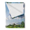 thumbnail image 2 of Nature Soft Flannel Fleece Blanket, Sunny Day on a Calm River in Summer Sunshines Greenery Grass Outdoors Cloud, Cozy Plush for Indoor and Outdoor Use, 50" x 70", Fern Green Sky Blue, by Ambesonne, 2 of 5
