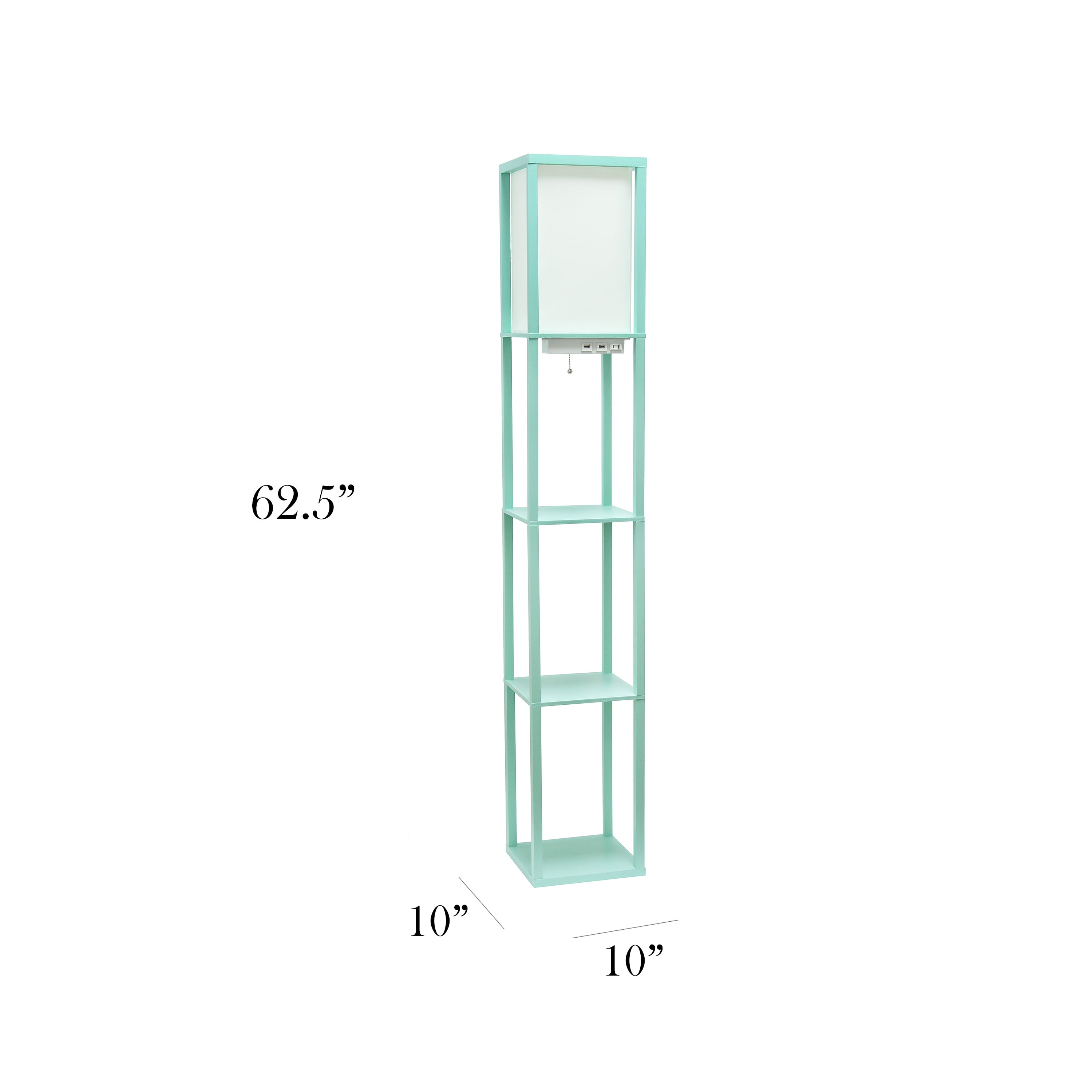 Simple Designs 62.5" 3-Shelf Etagere Floor Lamp with USB, Outlet & LED Bulb, Aqua