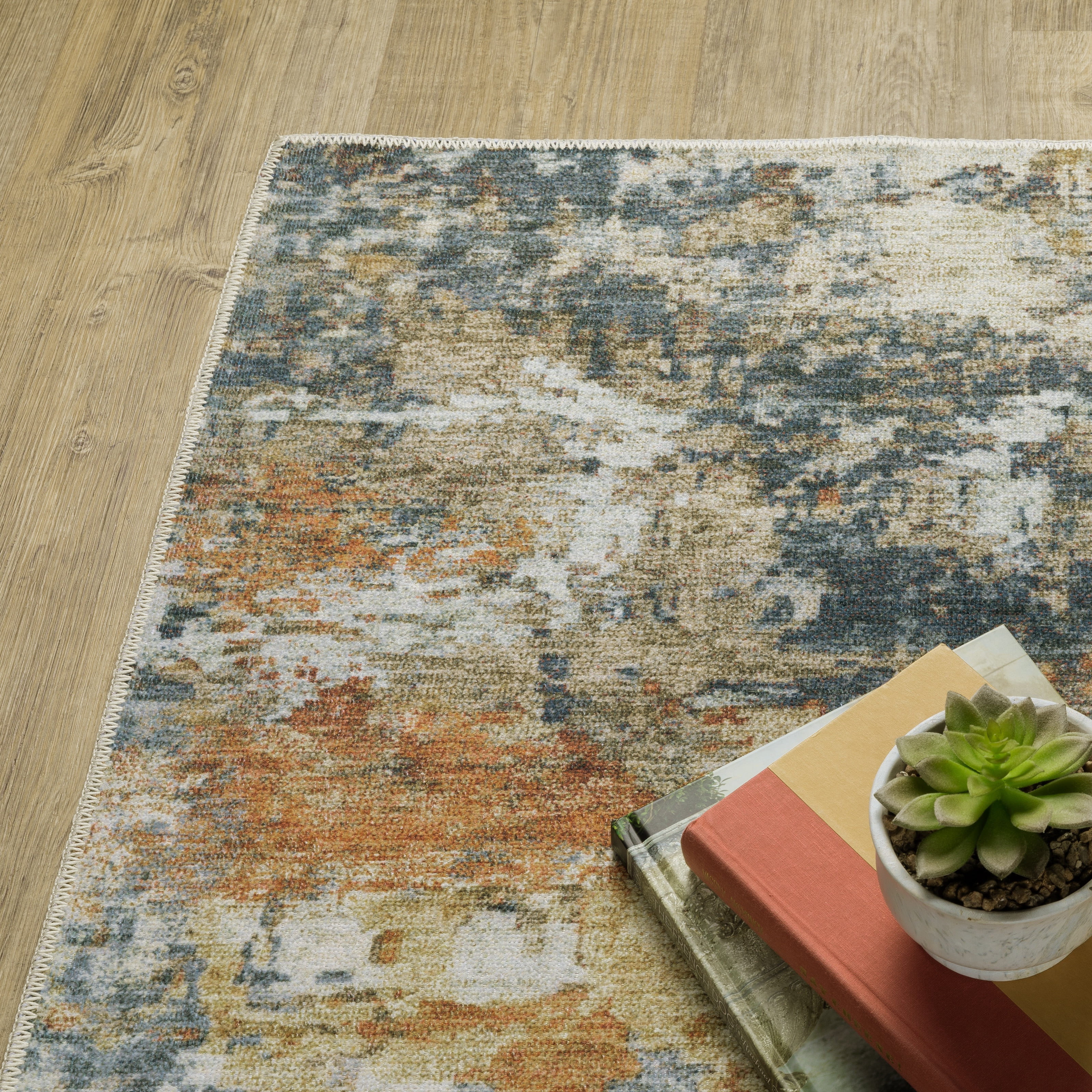 Avalon Home Marlowe Washable Contemporary Abstract Orange/ Blue Indoor Area Rug