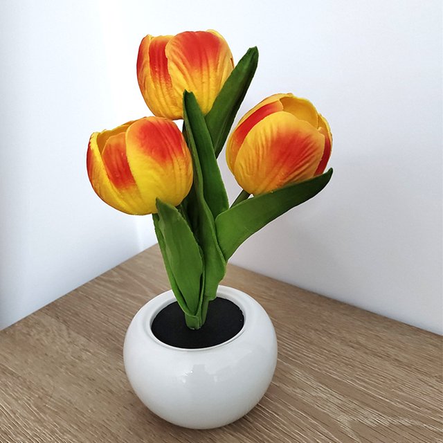 Luz De Noche Lámpara Flor LED Luz de noche Simulación Tulipán Maceta Planta en maceta Decoración de la habitación del hogar Likrtyny Para estrenar