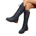 thumbnail image 2 of Willtoo Womens Knee‑High Boots Round Toe Lace‑Up Side Zipper Tall Booties Casual Wedge Heel Fashion Shoes for Winter Daily Wear, 2 of 6