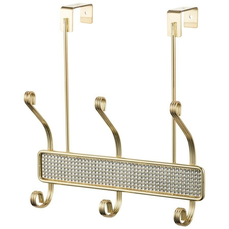 3 Hooks Over the Door Hanger with Diamond Cloth Decoration, Gold