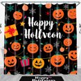thumbnail image 1 of Whimsical Halloween Shower Curtain with Cartoon Lanterns & Lights, 1 of 5