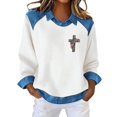 thumbnail image 2 of Endives Women's Blouse Long Sleeve Shirt Sweatshirt Casual Lapel Denim Stitching Pullover Sweatshirt Womens Tops, 2 of 4