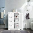 thumbnail image 2 of White Wooden Floor Cabinet with 4 Drawers and 1 Cupboard, Freestanding Entryway Storage Unit for Bathroom and Kitchen, 2 of 8