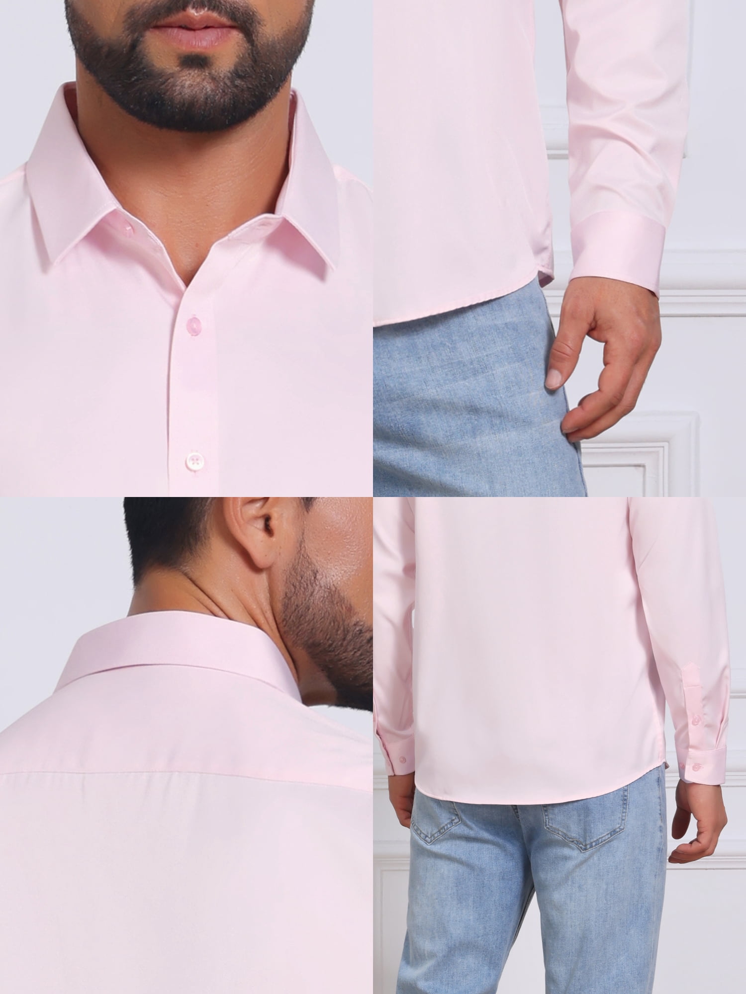DARING DIVA Men's Point Collar Long Sleeve Button Down Formal Shirts XL Pink