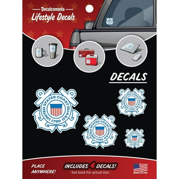 U.S. Coast Guard Decals - Set of 4 Vinyl Stickers For Truck or Car Windows, Water Bottle, Tablets, Laptops
