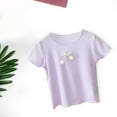 thumbnail image 2 of Ulitacool Tops For Toddler Girls 5-6 Years Short Sleeve Tee Solid Color Crewneck T Shirt Cute Daily Wear Purple, 2 of 5